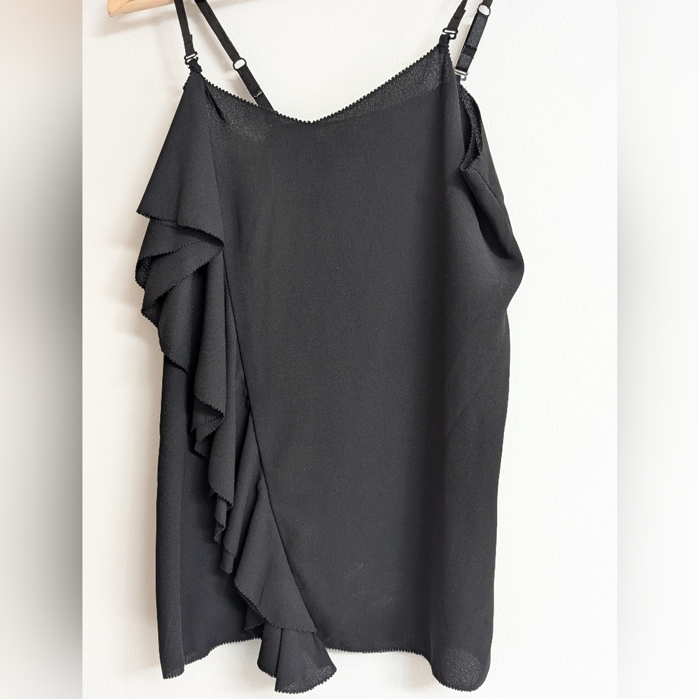 Rachel Roy Elegant Black Ruffle Tank Top Cami adjustable Straps Size XS